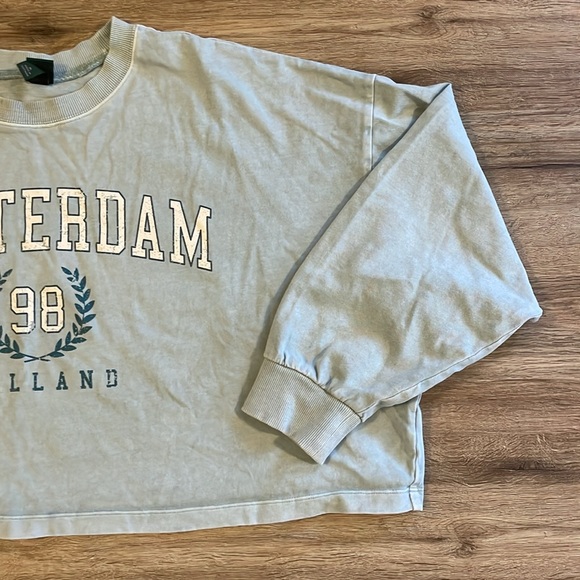 Wild Fable Amsterdam Green Blue Long Sleeve Cropped Shirt - Picture 4 of 9